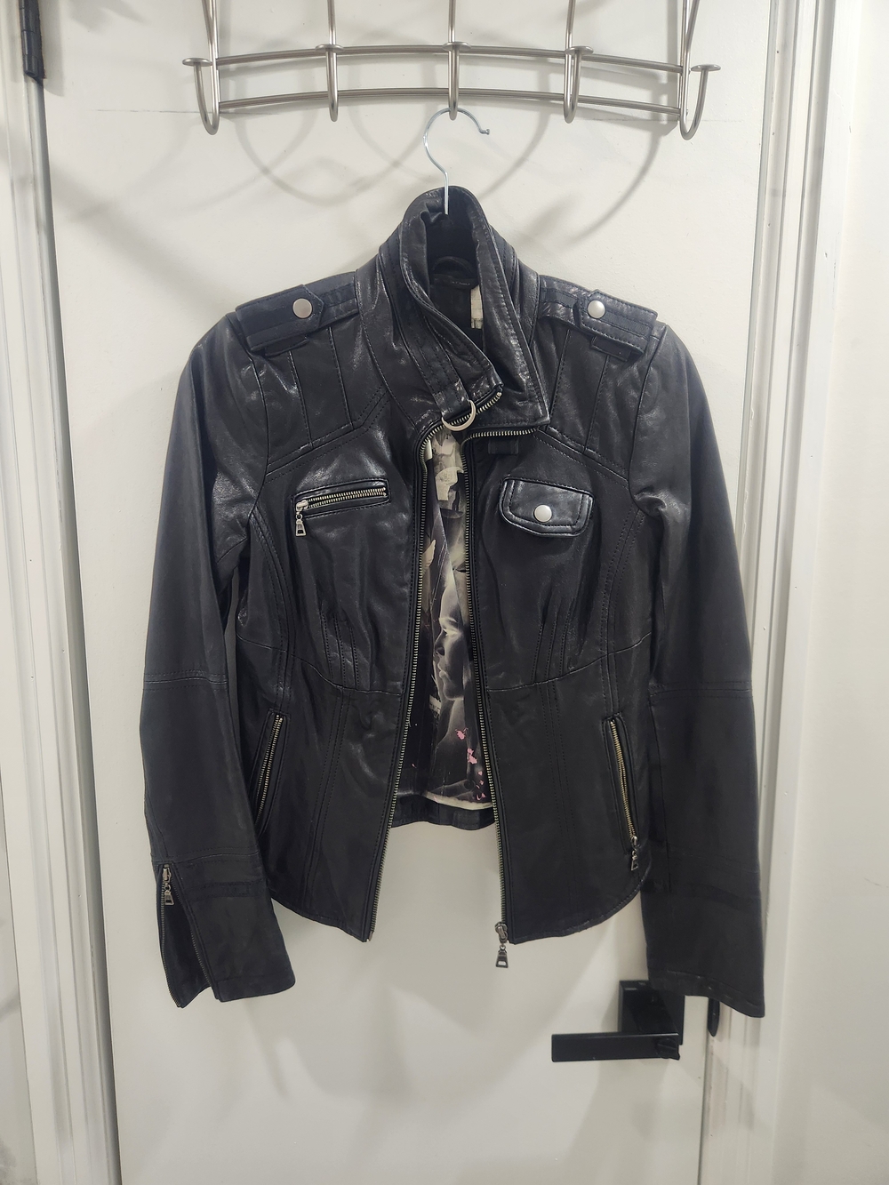 Danier Black Leather Moto Jacket with Snap Details